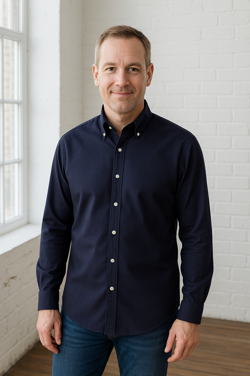 CLEARANCE Ashton Cotton Oxford Shirt - Navy / A(S) - SHIRTS