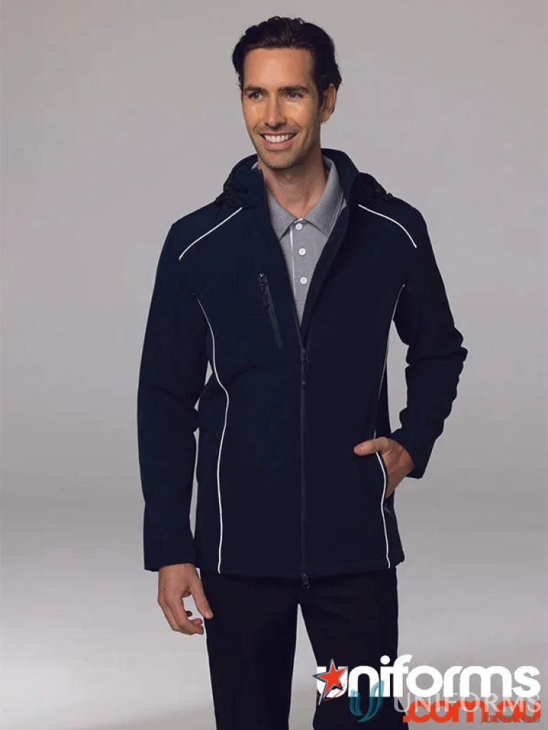 Navy blue softshell jacket made from polyester, perfect for workwear and uniforms