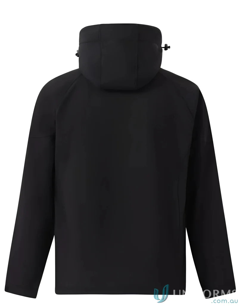 JK33 Aspen softshell hooded jacket featuring four-way stretch and black design