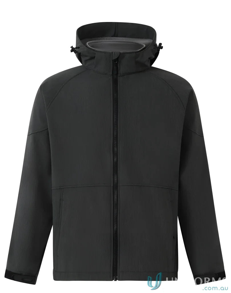 Dark gray jk33 Aspen softshell hooded jacket with four-way stretch for outdoor adventures