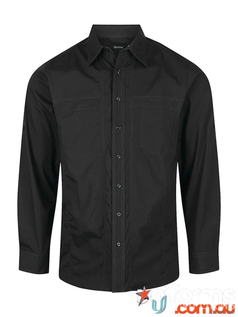 Black long-sleeved Aston LS Shirt for modern work uniforms with a sleek cut
