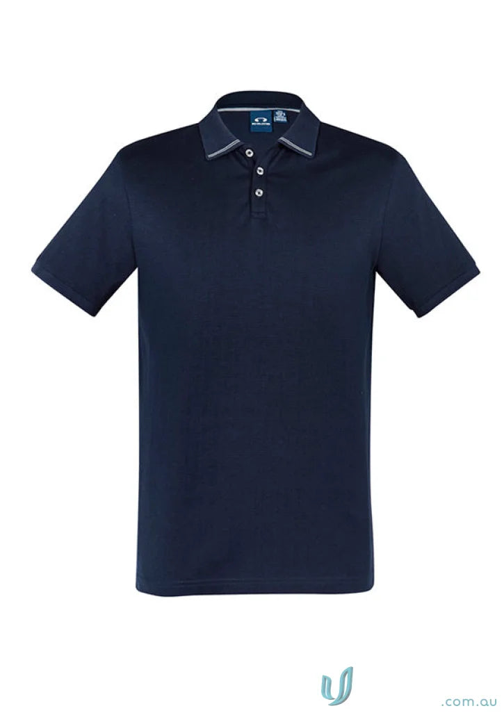 Navy blue Aston Polo from Biz Collection Aston in cotton jersey knit with white trim