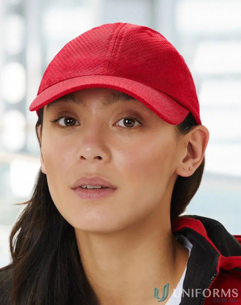 Red athletic mesh cap from Winning Spirit Athletic for ch20 athletic mesh style