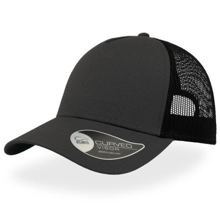 Atlantis trucker cap black curved visor mesh back adjustable strap
