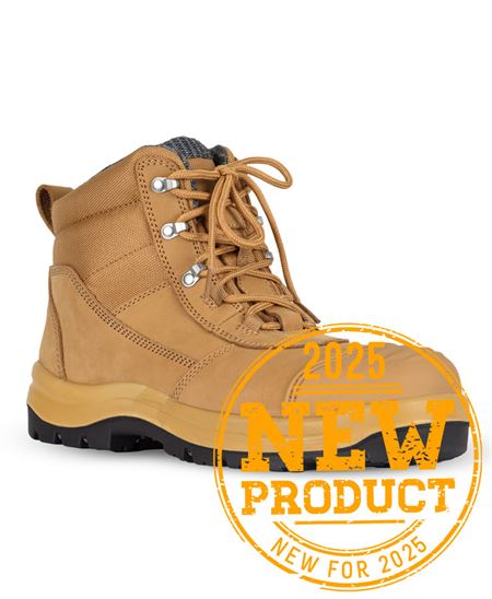 Atrax zip safety boot in tan leather with rugged sole and flex zone technology