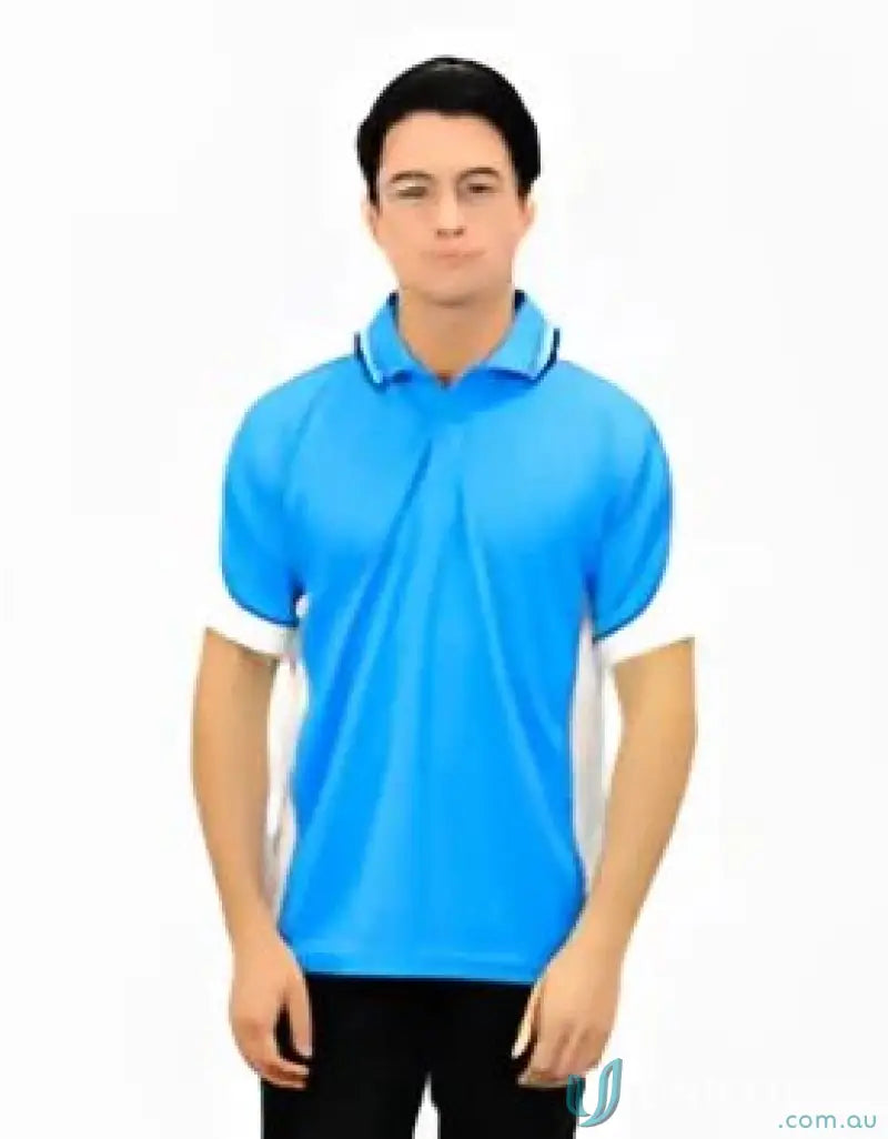 Blue and white Auburn Polo shirt with sewn-on pocket and moisture management tech