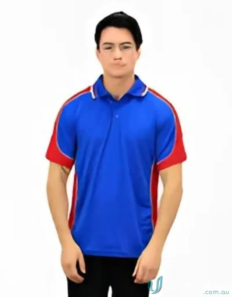 Blue and red Auburn Polo shirt with sewn-on pocket, great for moisture management