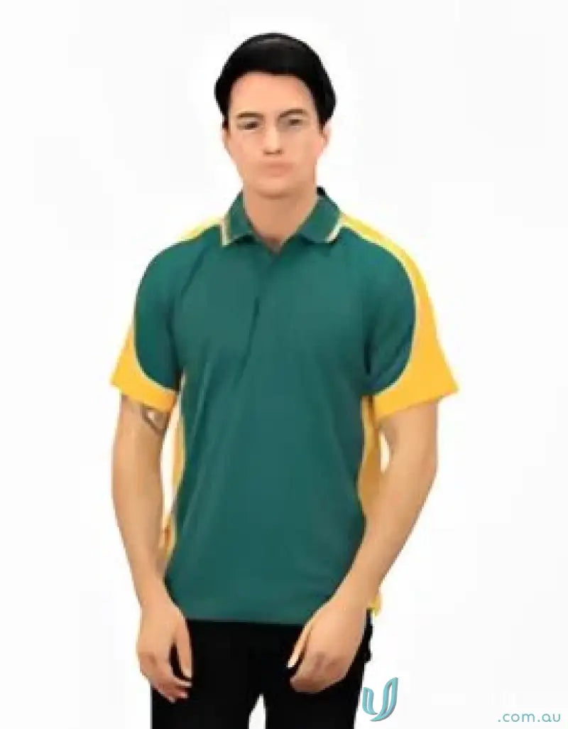 Green and yellow Auburn Polo with moisture management, digital transfer, sewn-on pocket