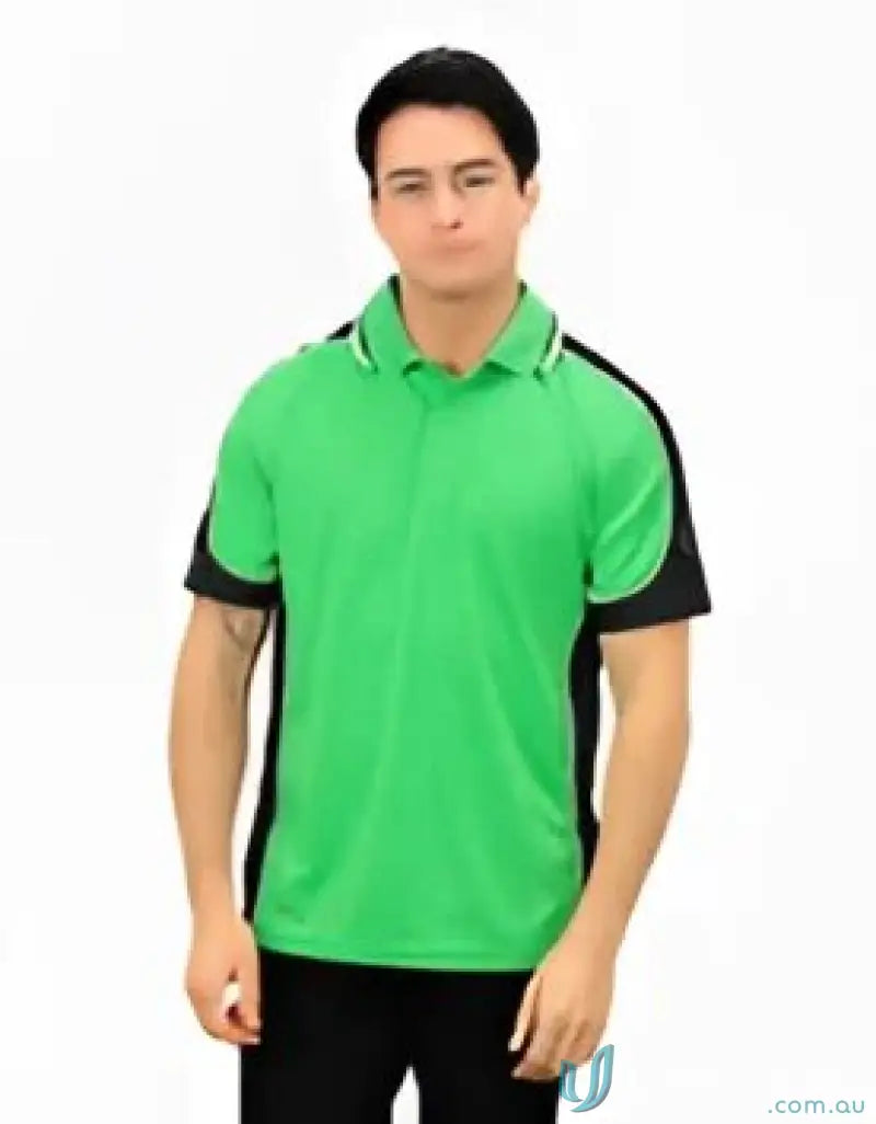 Green and black Auburn Polo shirt with sewn-on pocket and moisture management features