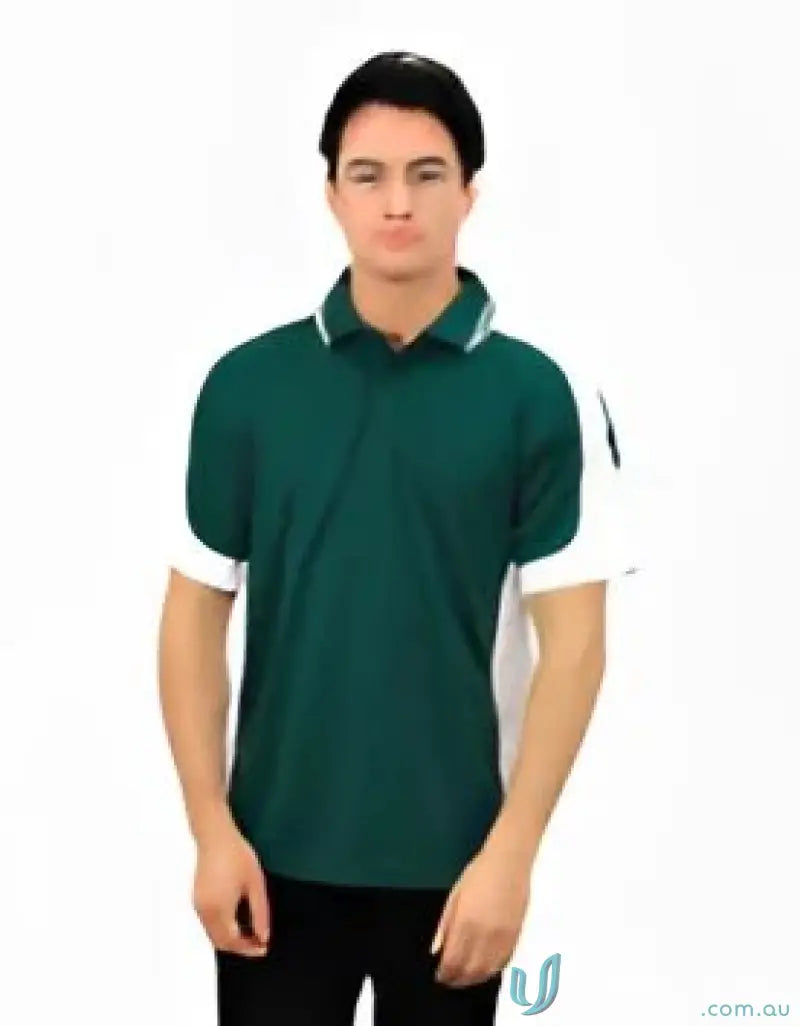 Green and white Auburn Polo shirt with sewn-on pocket and moisture management tech