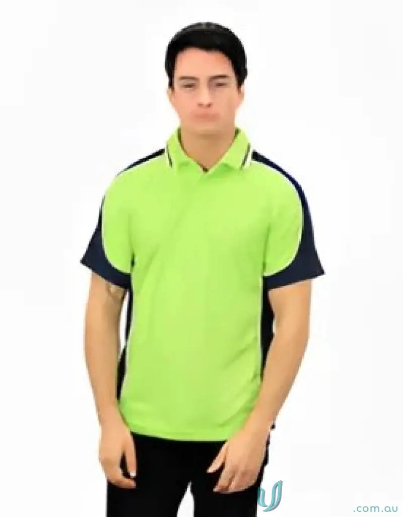 Lime green and navy Auburn Polo shirt with sewn-on pocket and moisture management