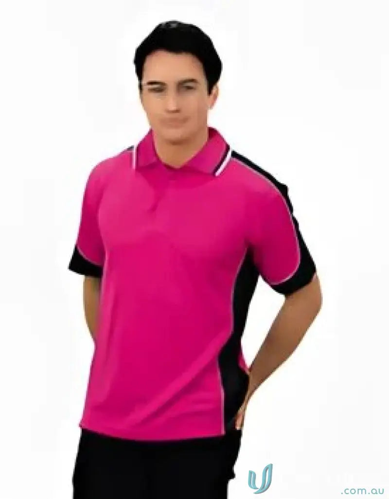 Pink and black Auburn Polo shirt with sewn-on pocket and moisture management tech