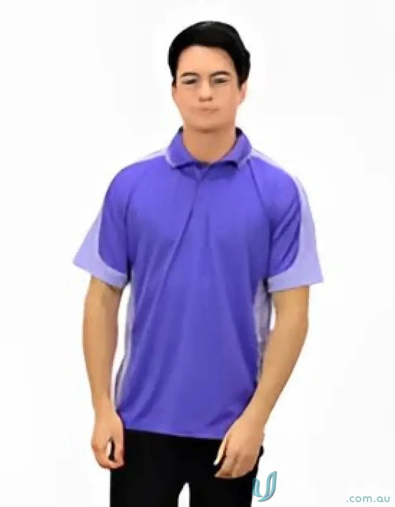 Purple and light gray Auburn Polo with sewn-on pocket and moisture management tech