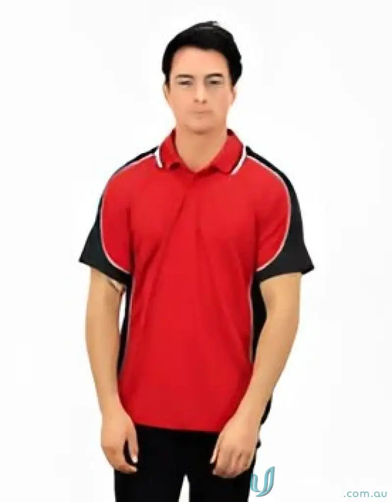 Red and black Auburn Polo with sewn-on pocket, moisture management, digital transfer design