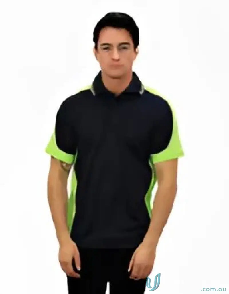 Two-tone Auburn Polo in Navy with sewn-on pocket and moisture management tech
