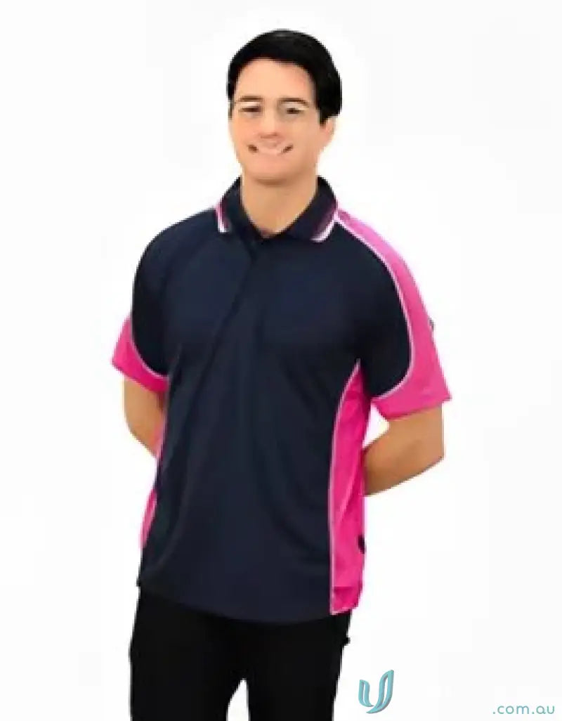 Two-tone Auburn Polo with sewn-on pocket and moisture management tech in Navy colorways