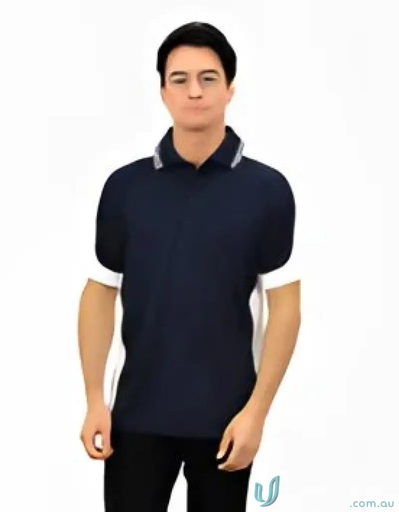 Auburn Polo Navy White with sewn-on pocket and moisture management for style
