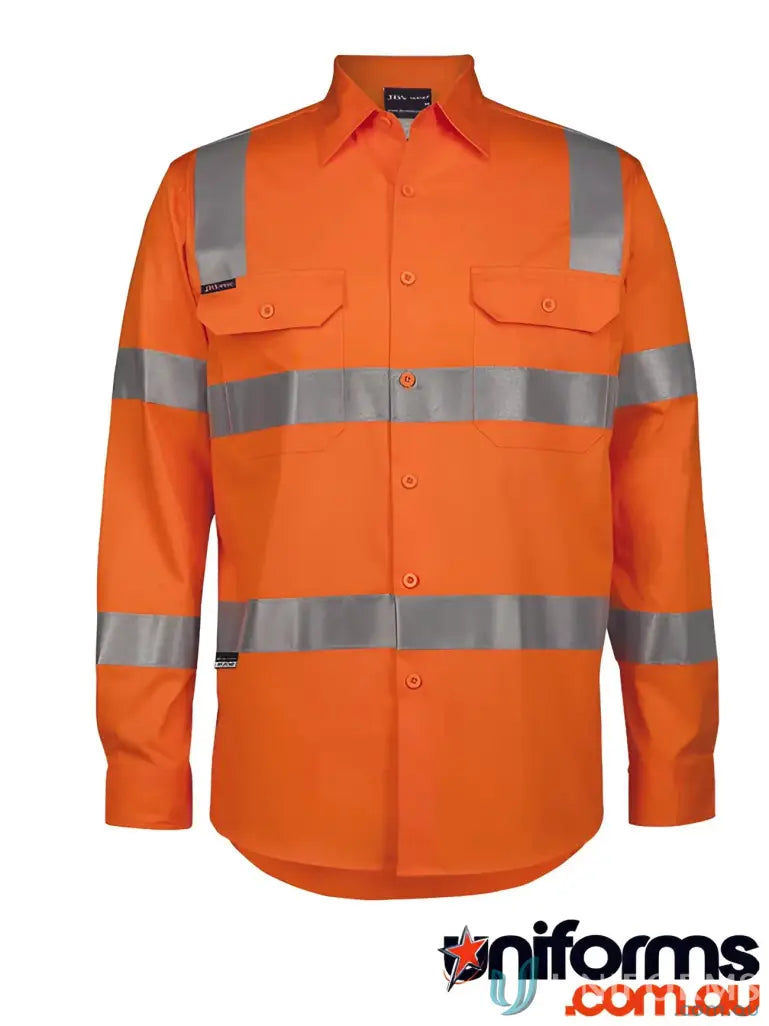 Orange AUST Rail Work Shirt with reflective tape and curved hem for Australian Rail workers