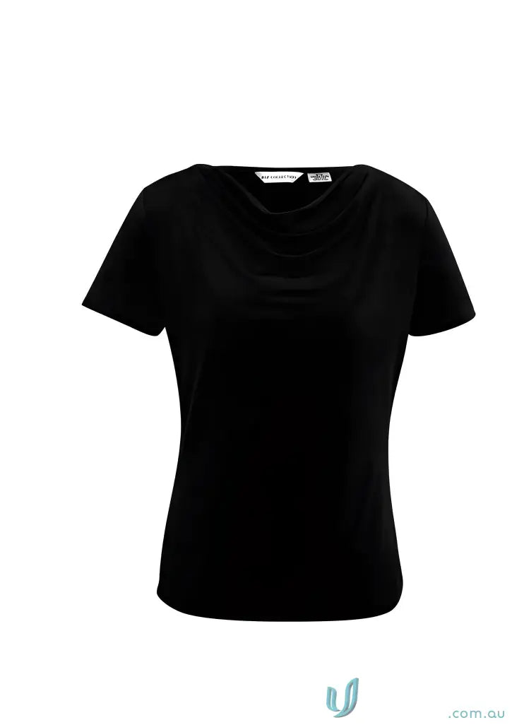 Ava Ladies Knit Top in black with elastane jersey knit and softly draped neckline