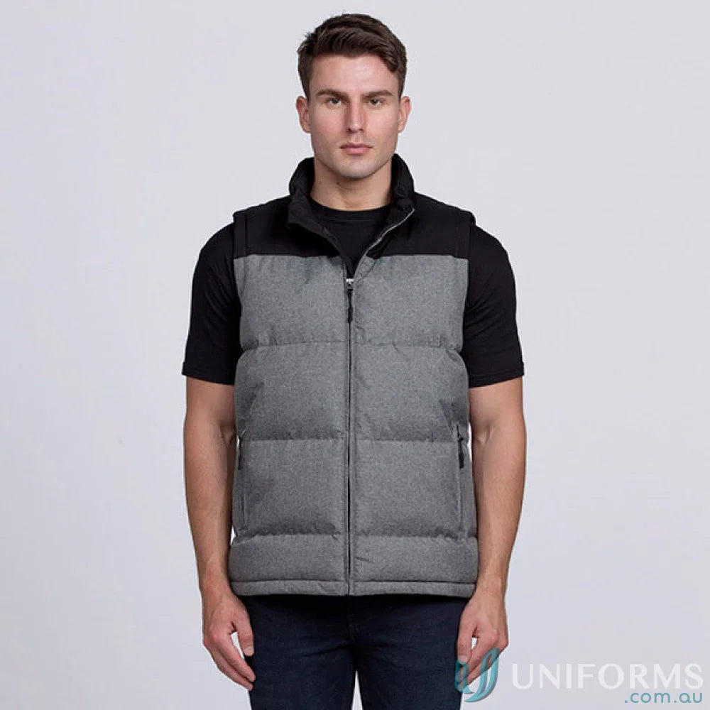 Gray and black Axle Puffa Vest with two zippered pockets and internal audio port