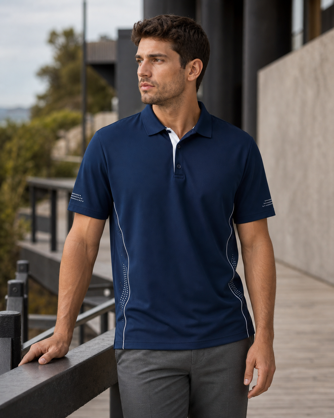 Balance Polo men's work polo on Australian catalogue model