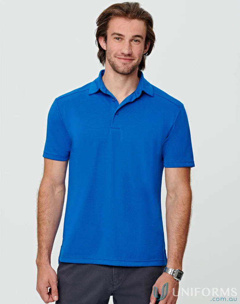 Man in blue Bamboo Charcoal Fabric Charcoal Corporate Polo shirt for a sleek look