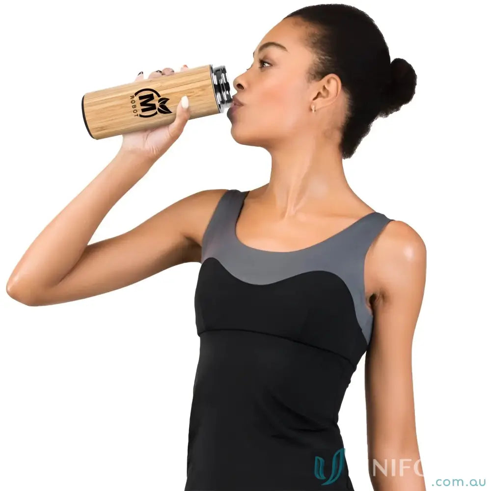 Bambu Eco 400ml bamboo water bottle with stainless steel and two-piece tea strainer