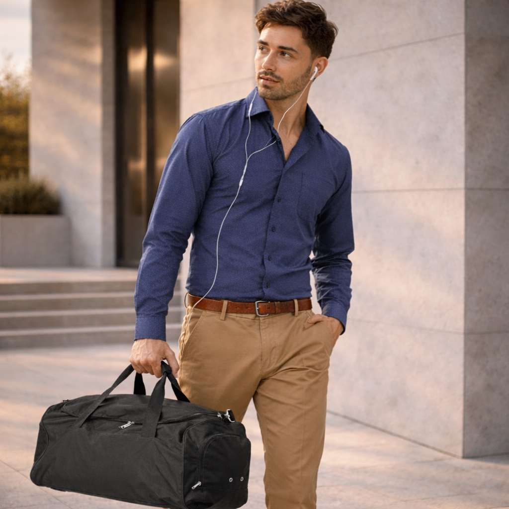 Black nylon b2000 basic sports bag with dual handles and front pocket