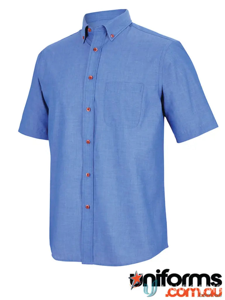 Blue short-sleeved button-down shirt for extra large uniforms in Basscare Indigo SS Shirt