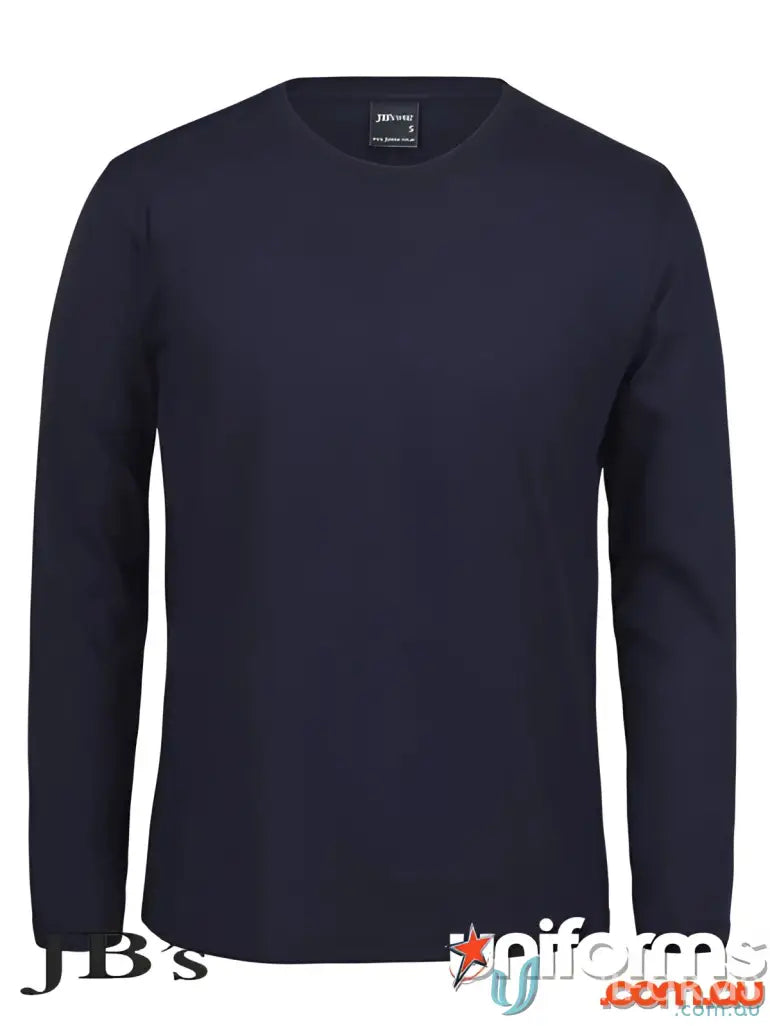Navy long-sleeved shirt with rib crew and non-cuff sleeve in classic fit for adults