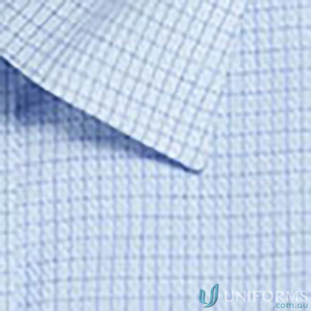 Blue and white checkered textured mini check long sleeve shirt, easy iron top for casual style