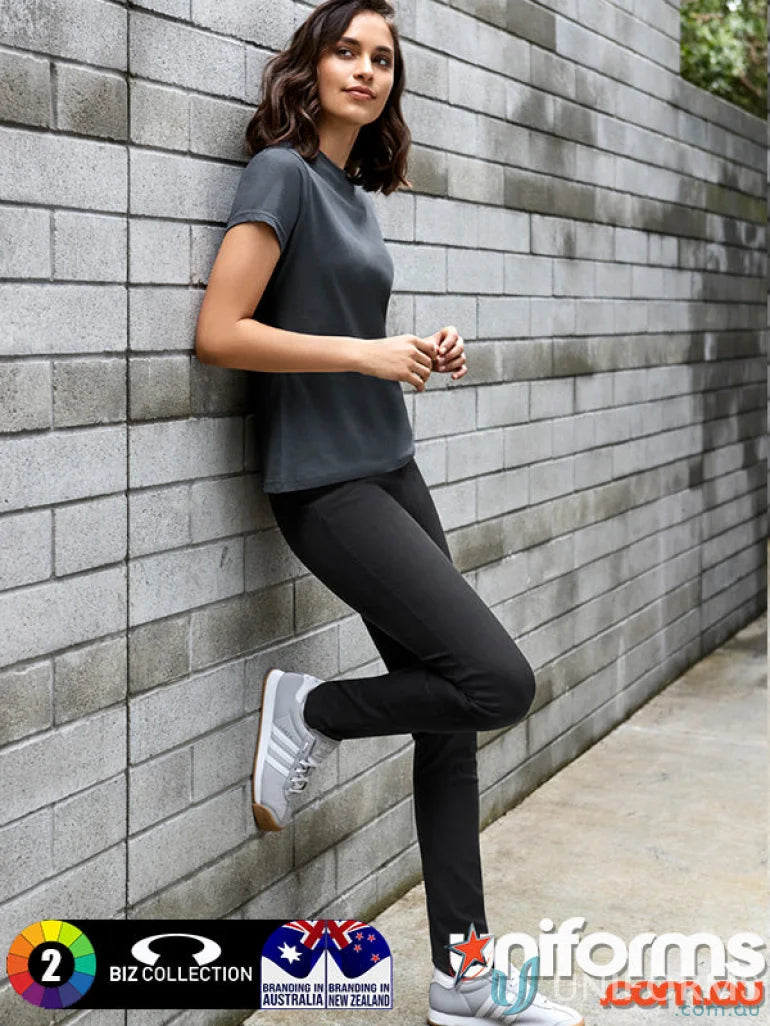 Woman wearing bella ladies pant in dark gray t-shirt and black pants from Biz Collection Bella