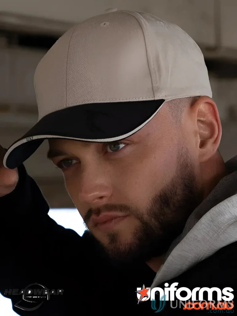 Two-tone baseball cap with embossed design from BHC Embossed Golf Peak workwear collection