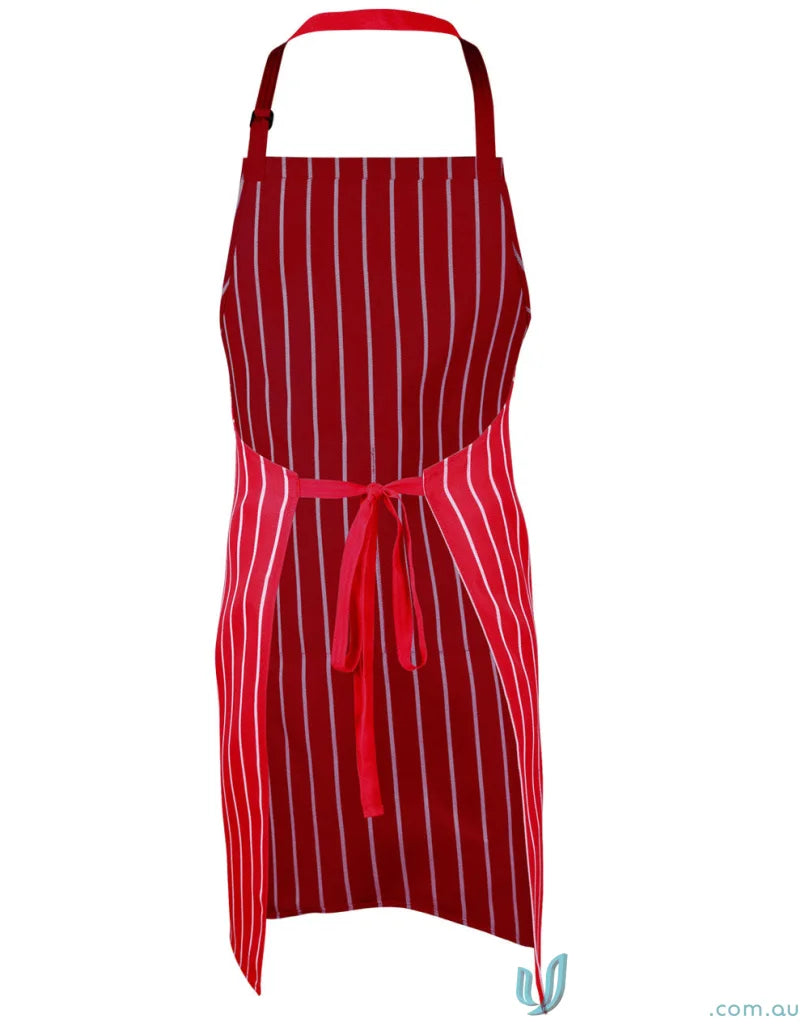 Red and white stripe apron with adjustable neck strap for a winning spirit bib look