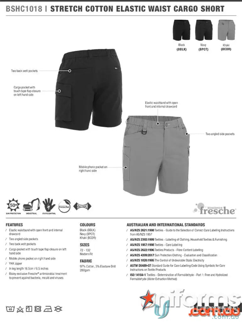 Bisley stretch cotton elastic waist cargo shorts for a comfy casual look