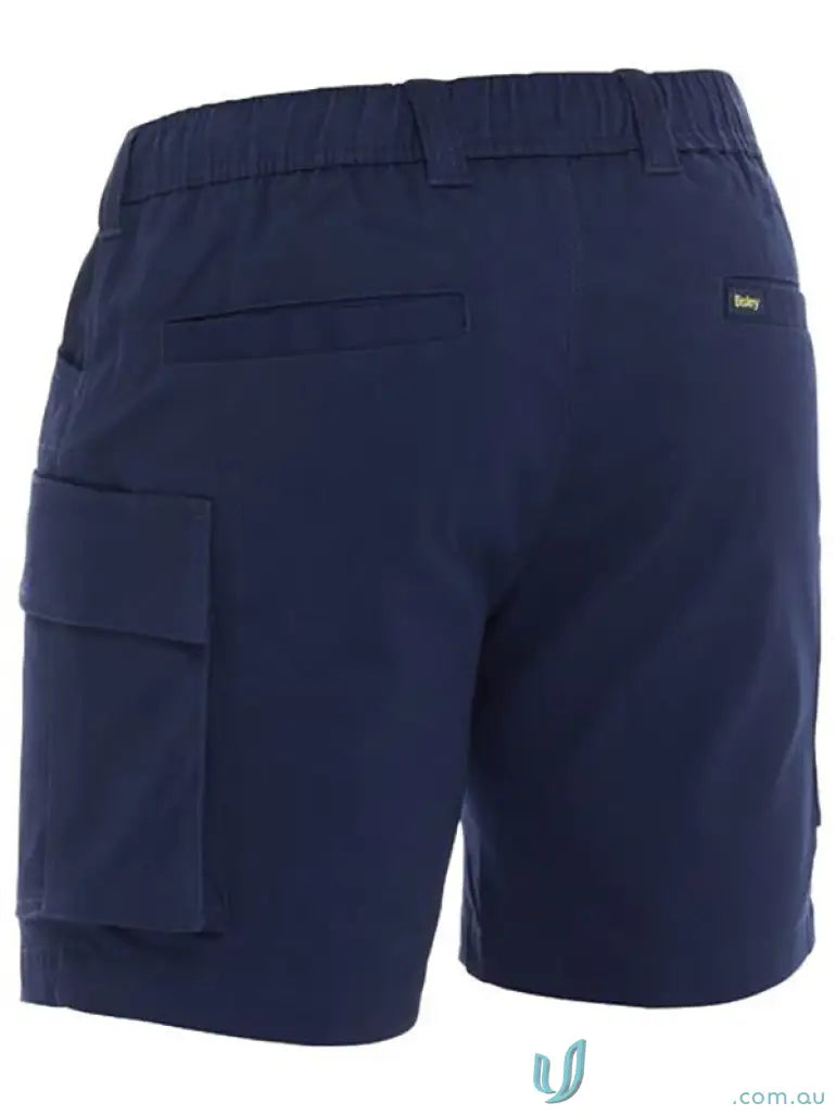 Navy blue Bisley stretch cotton elastic waist cargo shorts for a comfy casual look