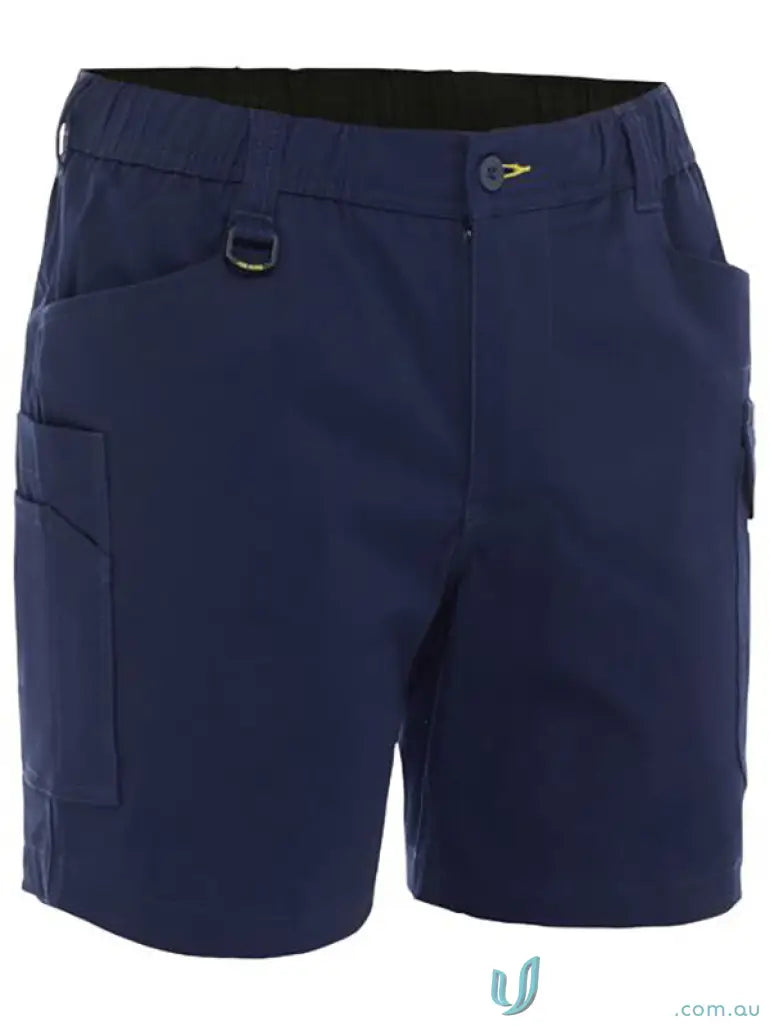 Navy blue Bisley stretch cotton elastic waist cargo shorts for work or casual wear