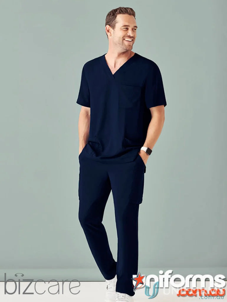 Navy blue Biz Avery Straight Leg Scrub Pant for men, comfortable medical scrubs