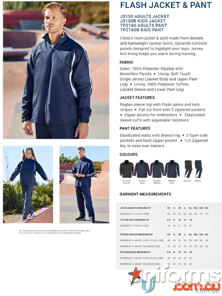 Kids Flash Pant sportswear with polyester ripstop outer in Biz Collection Flash Track Pants TP3160B