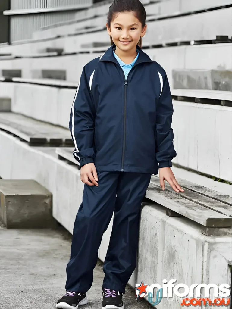 Navy blue Biz Collection Kids Flash Track Pants with polyester ripstop outer TP3160B