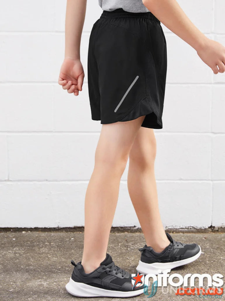 Black athletic shorts from Biz Collection Kids Tactic with no-twist elastic waist and 4-way stretch fabric