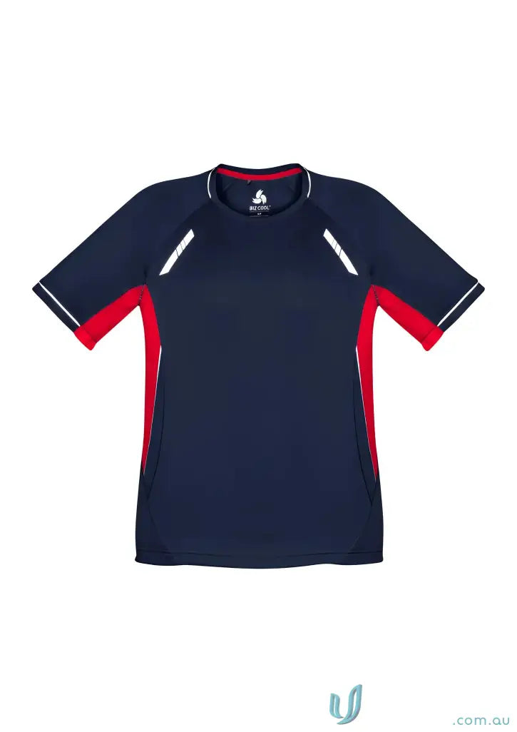 Navy and red Biz Collection Renegade Tee short sleeve athletic shirt for a cool look