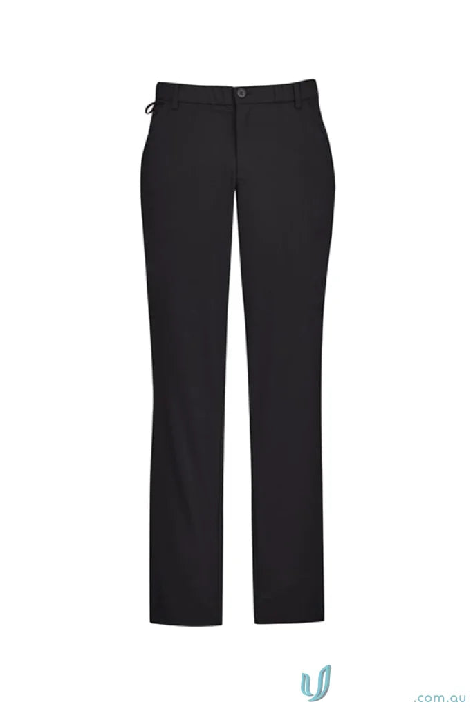 Black straight-leg Biz Comfort Waist Flat Front Pant with single-button closure, cl958ml