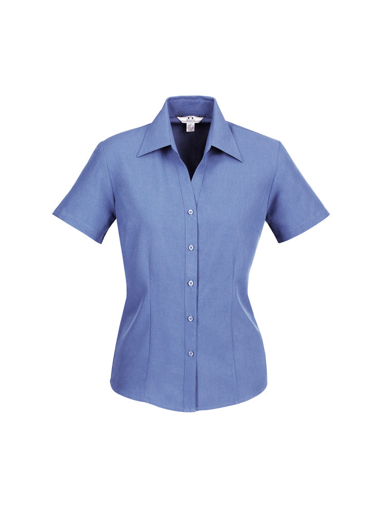 Biz Ladies Oasis SS shirt: blue ladies plain oasis short sleeve shirt