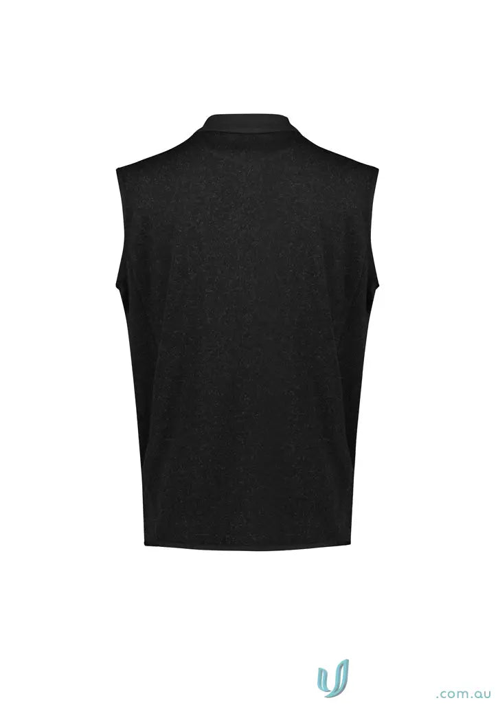 Black men’s nova zip vest with modern style sleeveless collared shirt for Biz Mens Nova