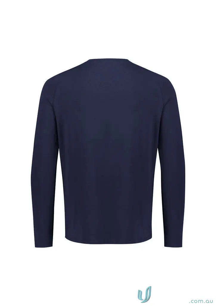Men’s navy blue long sleeve crew neck T-shirt from Biz Mens Performance for workwear uniforms