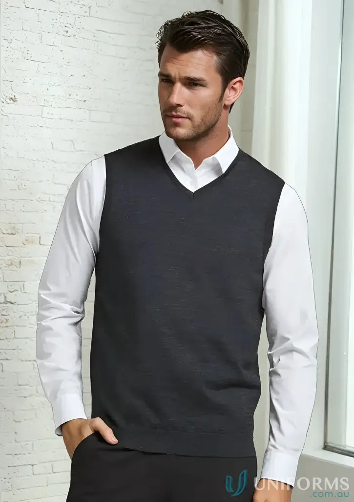 Men’s dark gray Milano Knit Vest from Biz Collection Milano with merino wool fabric