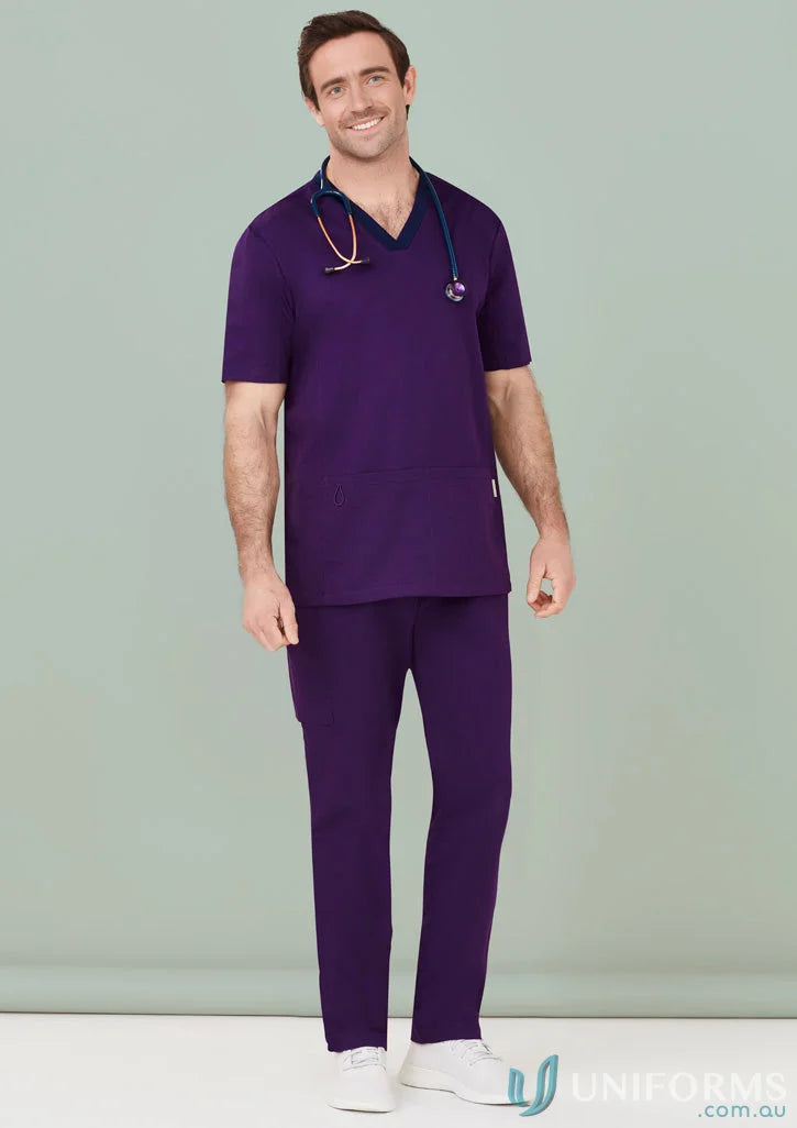 Purple Riley Straight Scrub Pant with stethoscope showcasing comfortable straight leg scrub