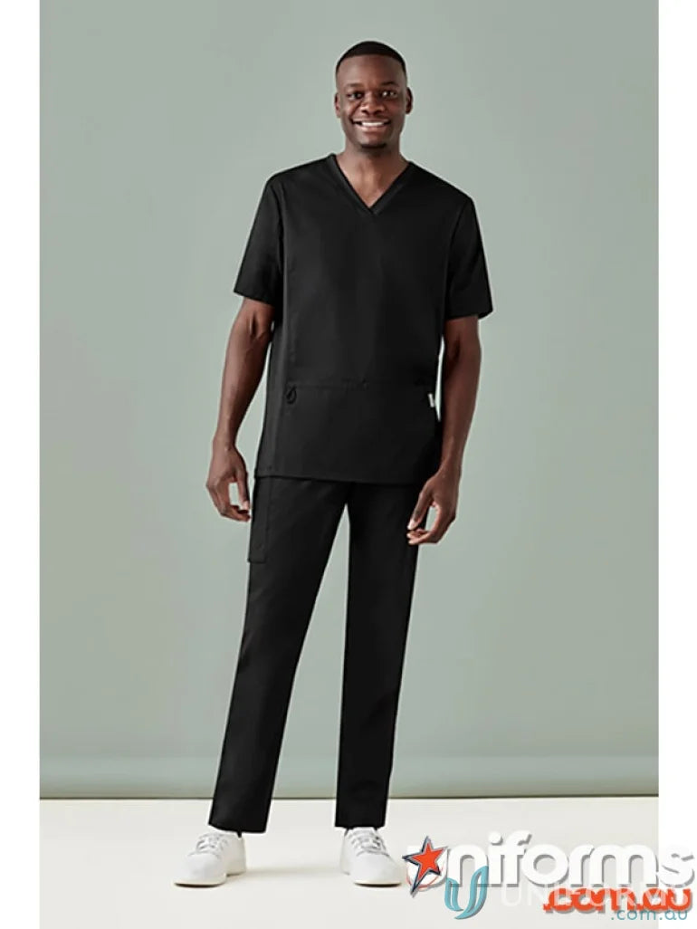 Black medical scrub set featuring Riley Straight Scrub Pant with straight leg scrub design