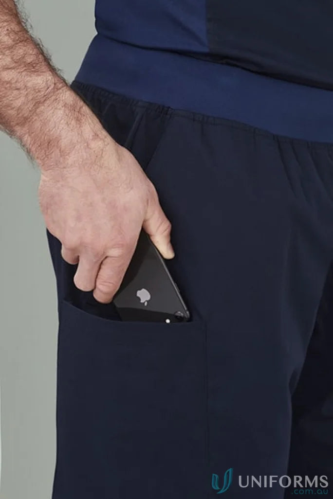 Navy Riley Straight Scrub Pant with phone pocket for a straight leg scrub look